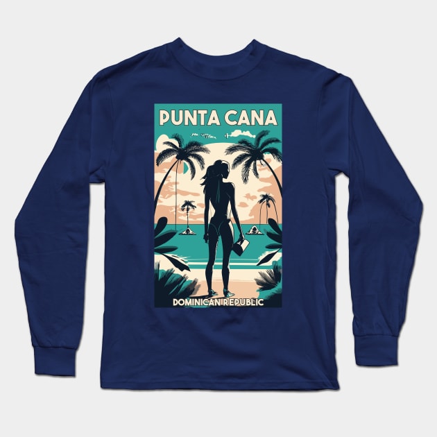 A Vintage Travel Art of Punta Cana - Dominican Republic Long Sleeve T-Shirt by goodoldvintage